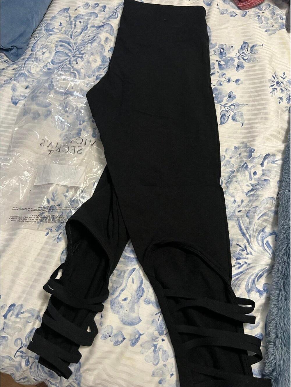 Victoria Sport Black Leggings with Strappy Detail - Small